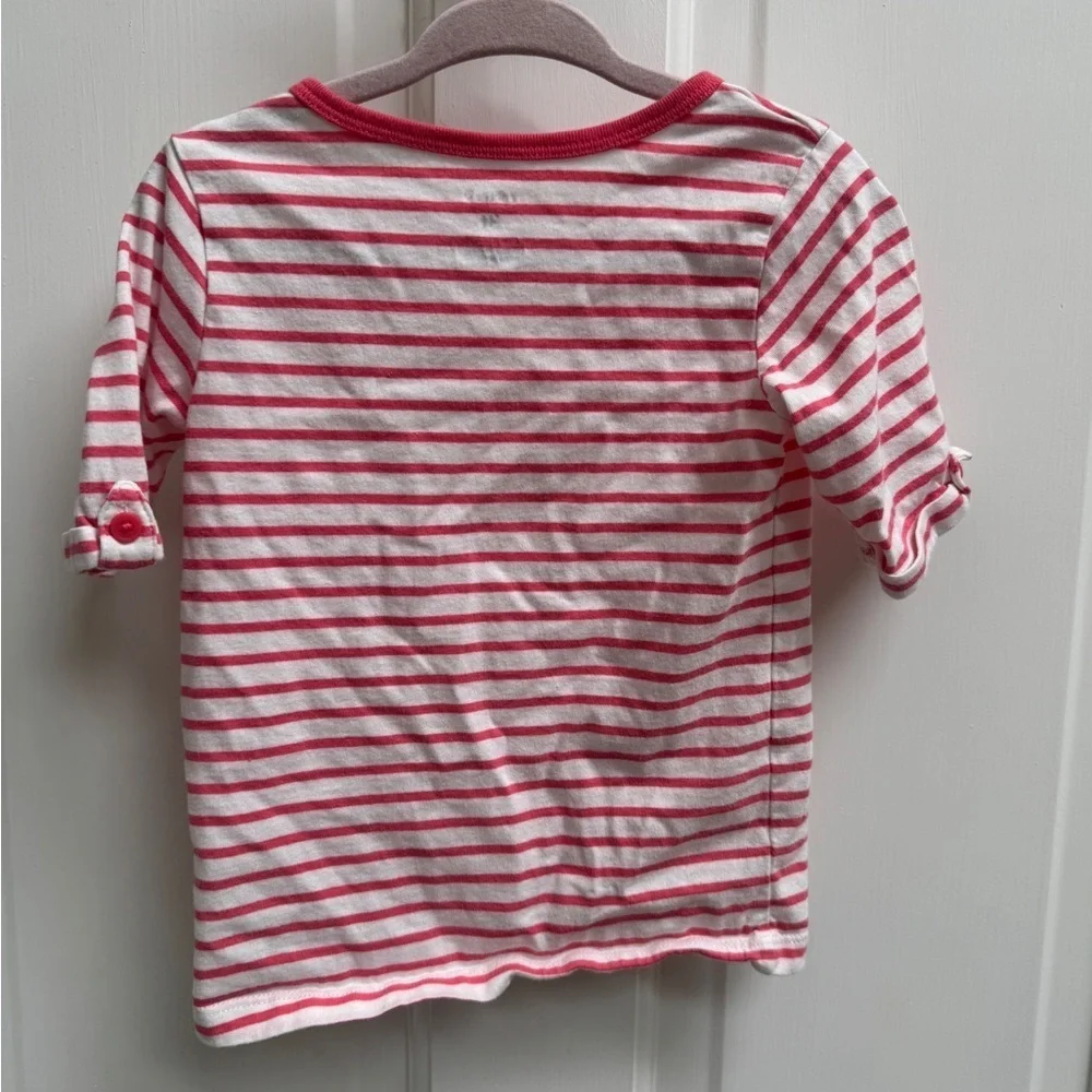Carter's 3T Girls Pink and White Stripe Floral Pocket 3/4 Sleeve Tee Top Blouse